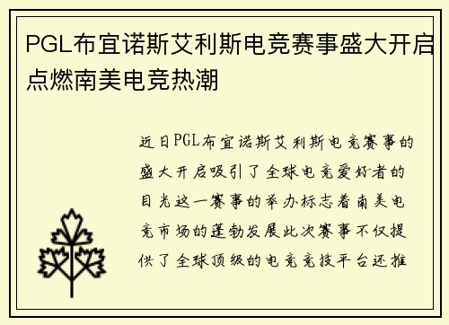 PGL布宜诺斯艾利斯电竞赛事盛大开启点燃南美电竞热潮