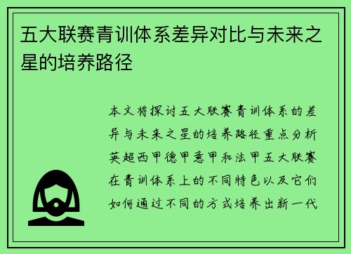 五大联赛青训体系差异对比与未来之星的培养路径